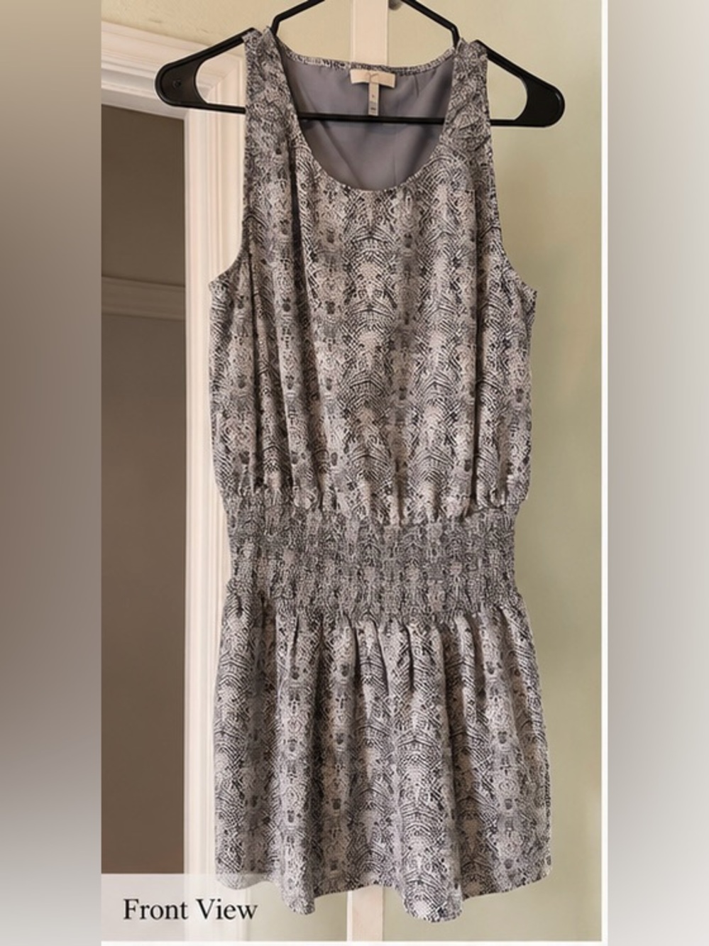 Joie 100% Silk Snakeskin Print Smocked Waist Mini Dress xs